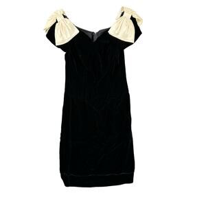 Vintage Nadine 80s Black Velvet Midi Puff Sleeve Bow Detail glam party size 9